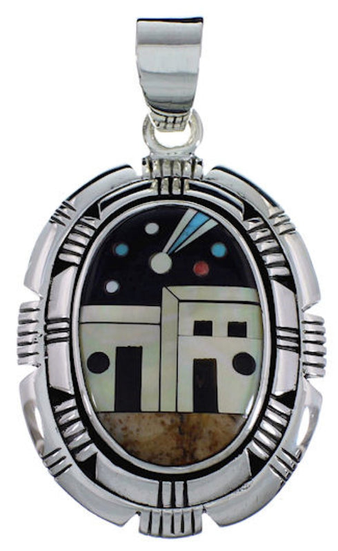 Silver Native American Design Multistone Turquoise Pendant RS41042